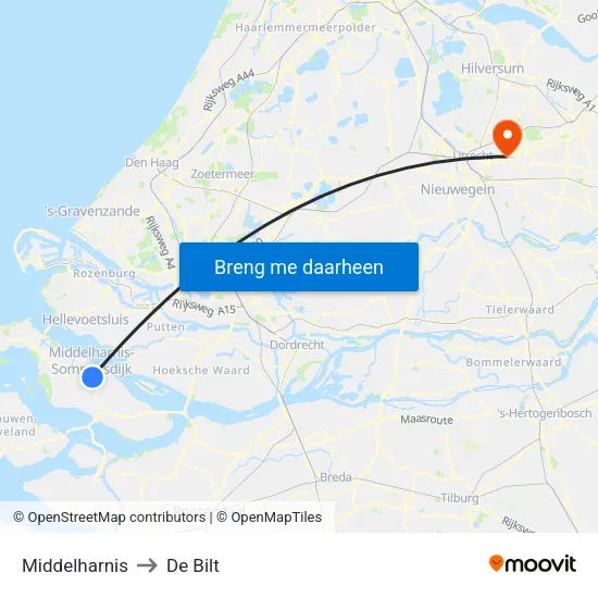 Middelharnis to De Bilt map
