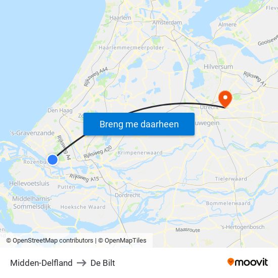 Midden-Delfland to De Bilt map