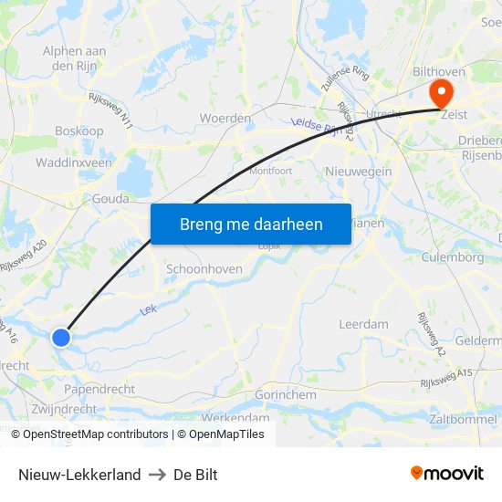 Nieuw-Lekkerland to De Bilt map