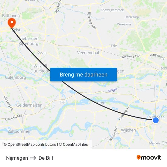 Nijmegen to De Bilt map