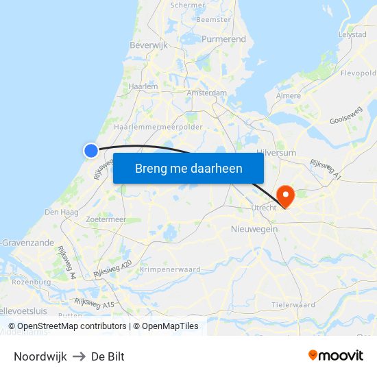 Noordwijk to De Bilt map