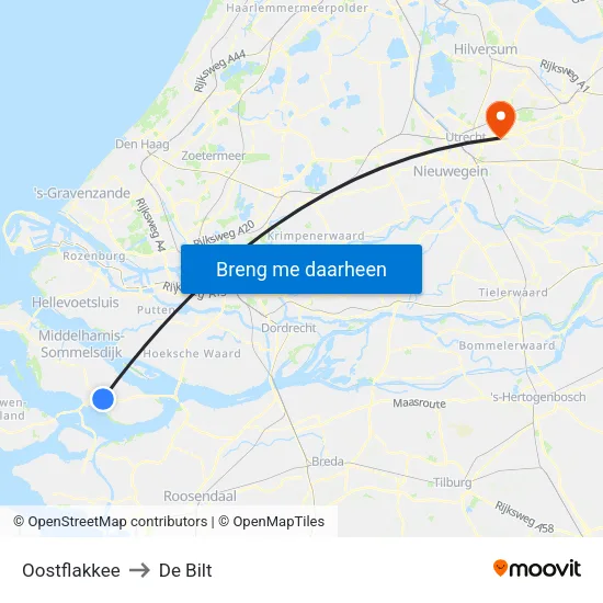 Oostflakkee to De Bilt map