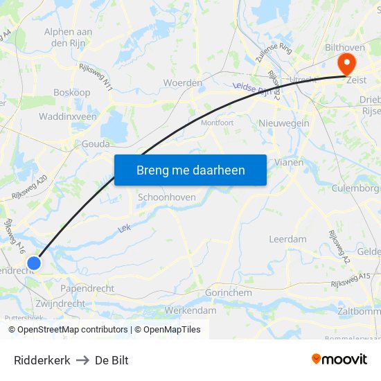 Ridderkerk to De Bilt map