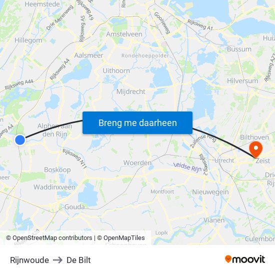 Rijnwoude to De Bilt map