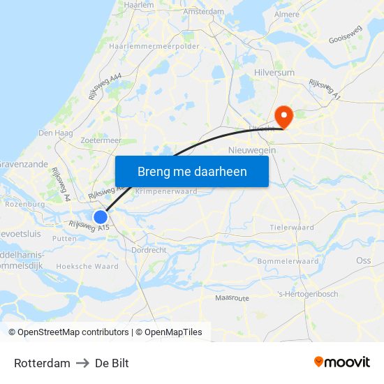Rotterdam to De Bilt map