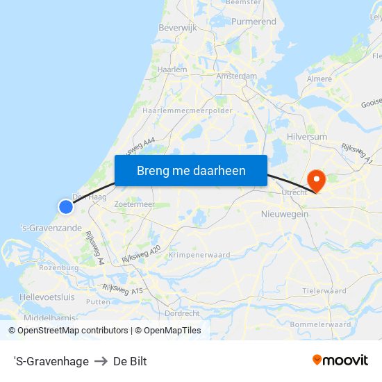 'S-Gravenhage to De Bilt map