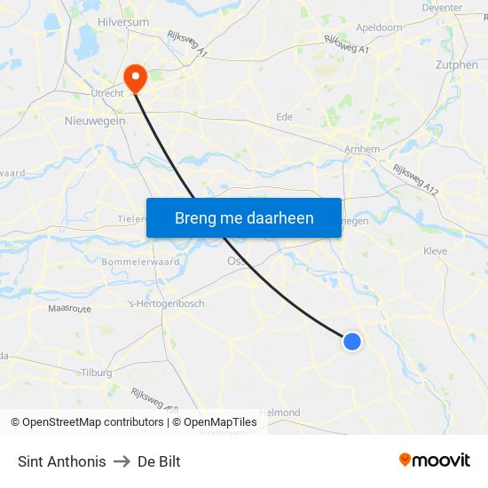 Sint Anthonis to De Bilt map