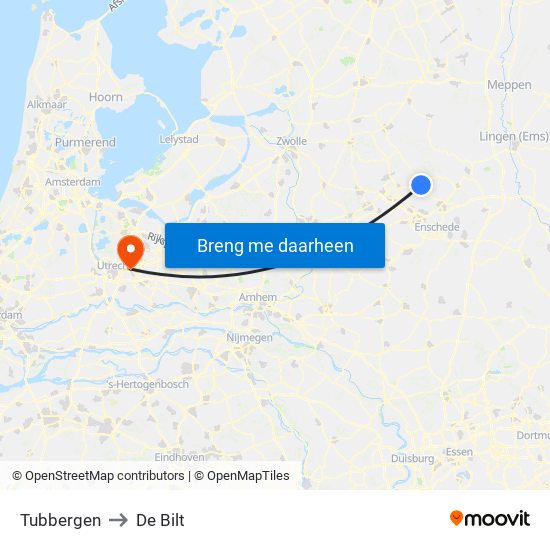Tubbergen to De Bilt map