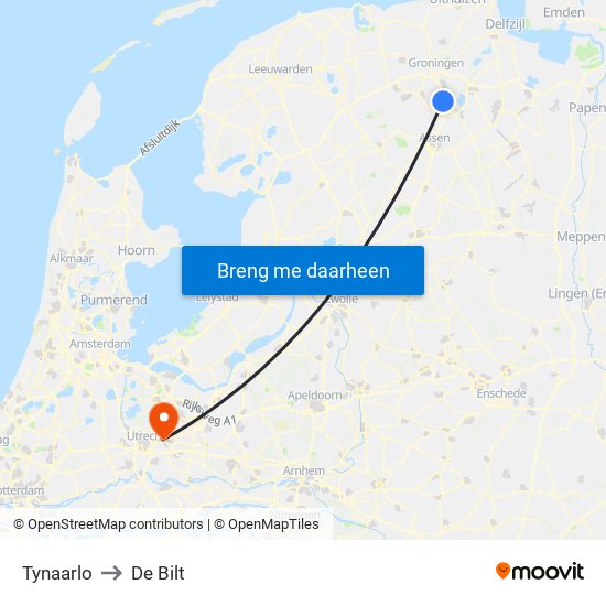 Tynaarlo to De Bilt map