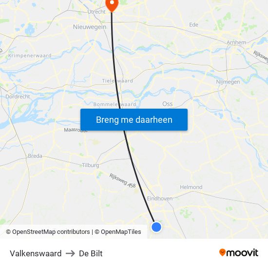 Valkenswaard to De Bilt map