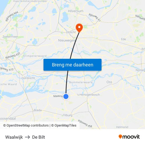 Waalwijk to De Bilt map
