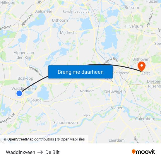 Waddinxveen to De Bilt map