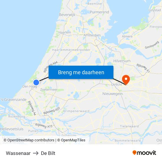 Wassenaar to De Bilt map