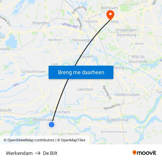 Werkendam to De Bilt map