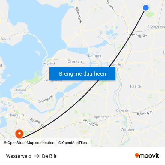 Westerveld to De Bilt map