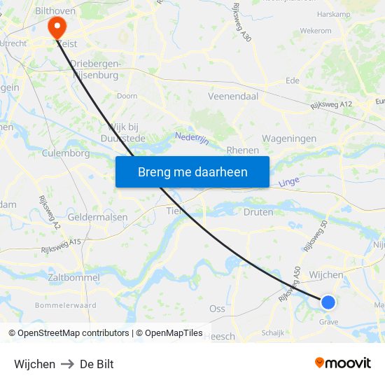 Wijchen to De Bilt map