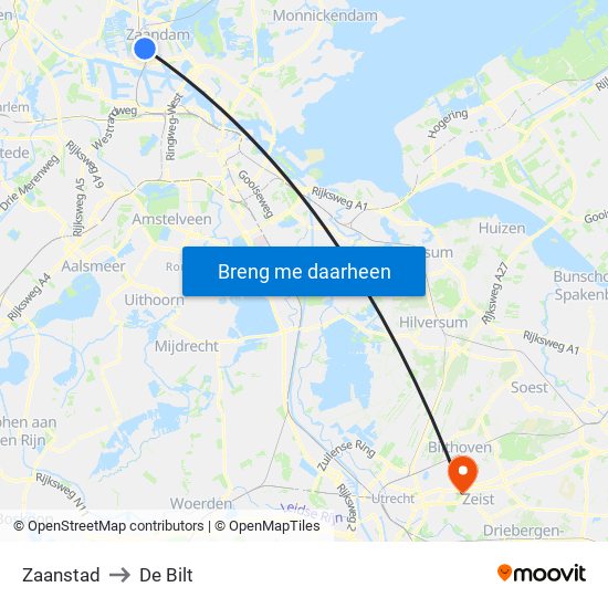 Zaanstad to De Bilt map