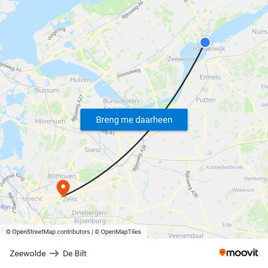 Zeewolde to De Bilt map