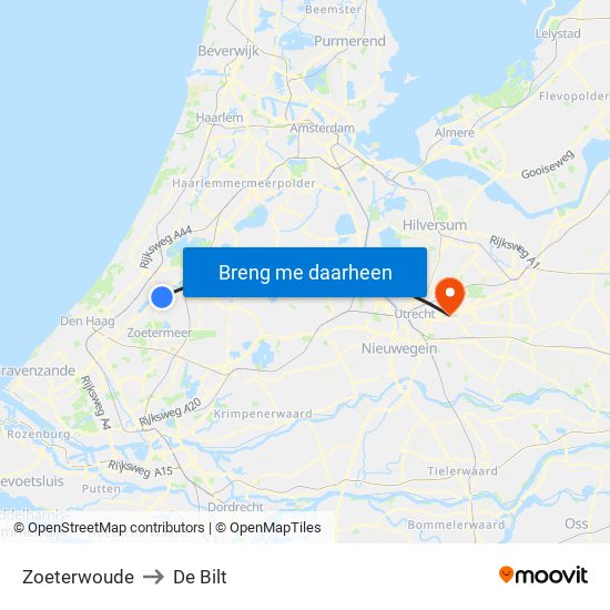 Zoeterwoude to De Bilt map