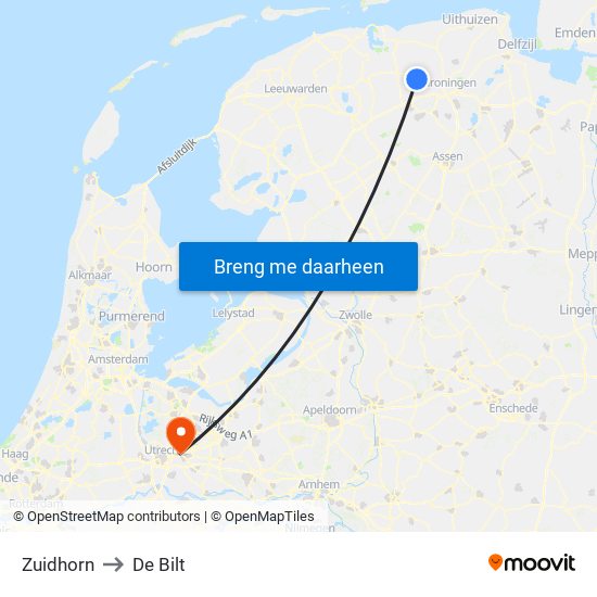 Zuidhorn to De Bilt map