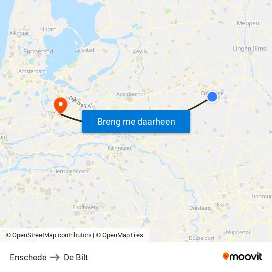 Enschede to De Bilt map