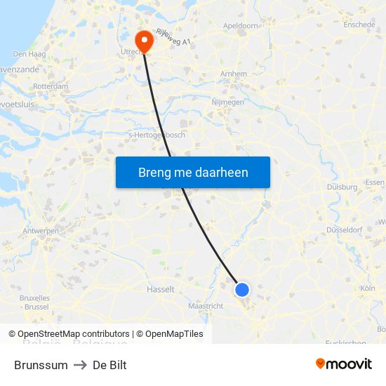 Brunssum to De Bilt map