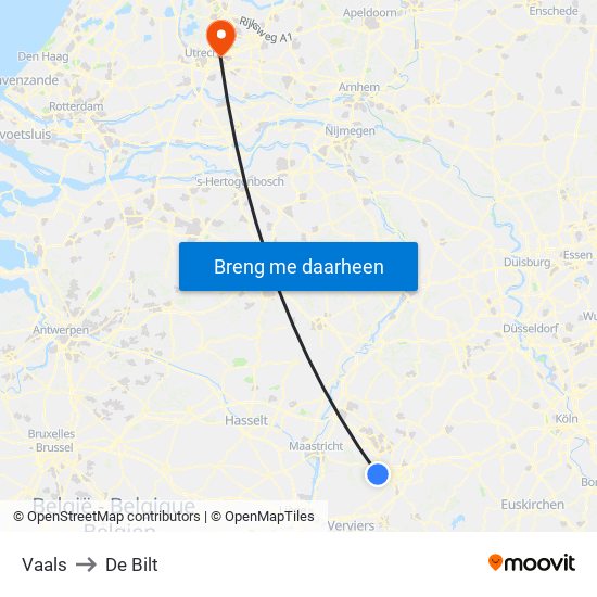 Vaals to De Bilt map