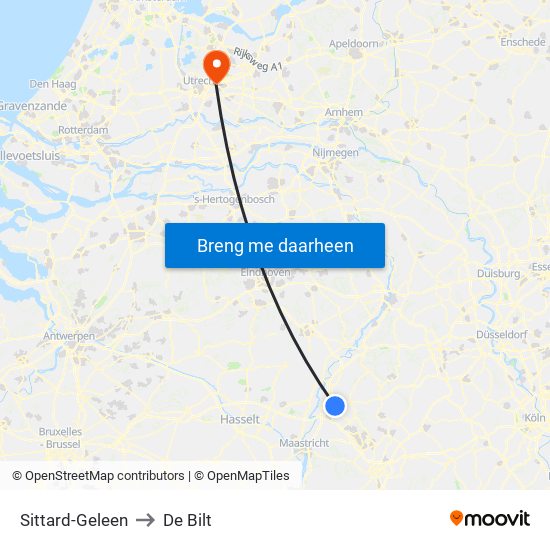 Sittard-Geleen to De Bilt map