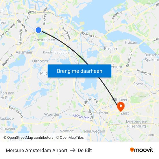 Mercure Amsterdam Airport to De Bilt map