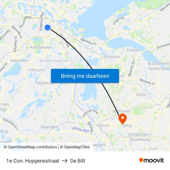 1e Con. Huygensstraat to De Bilt map