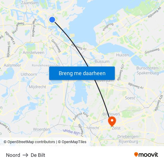 Noord to De Bilt map