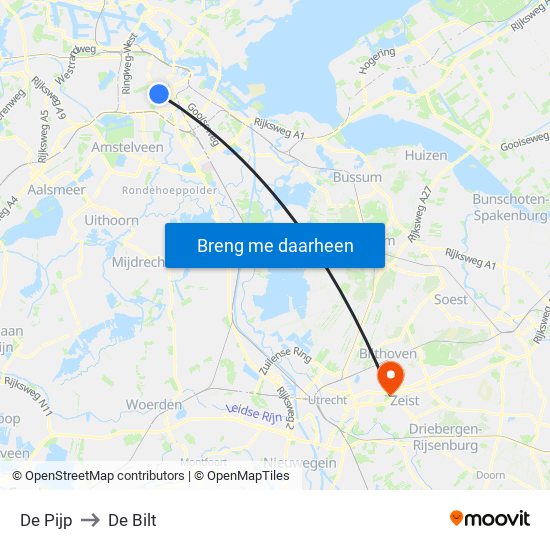 De Pijp to De Bilt map
