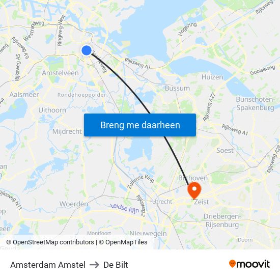 Amsterdam Amstel to De Bilt map