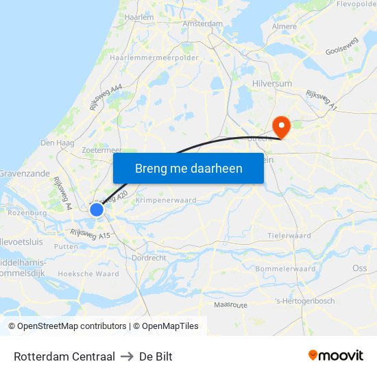 Rotterdam Centraal to De Bilt map