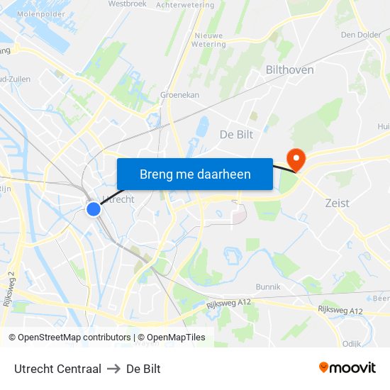 Utrecht Centraal to De Bilt map