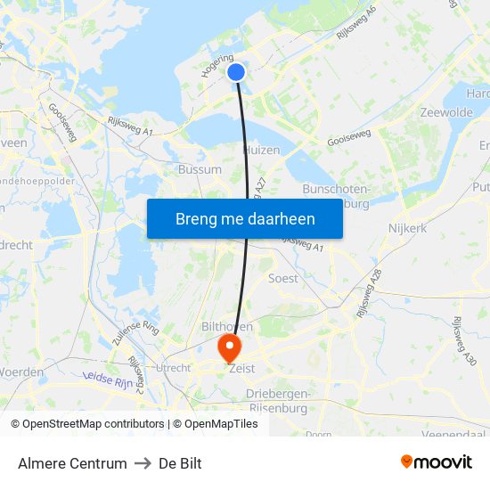 Almere Centrum to De Bilt map