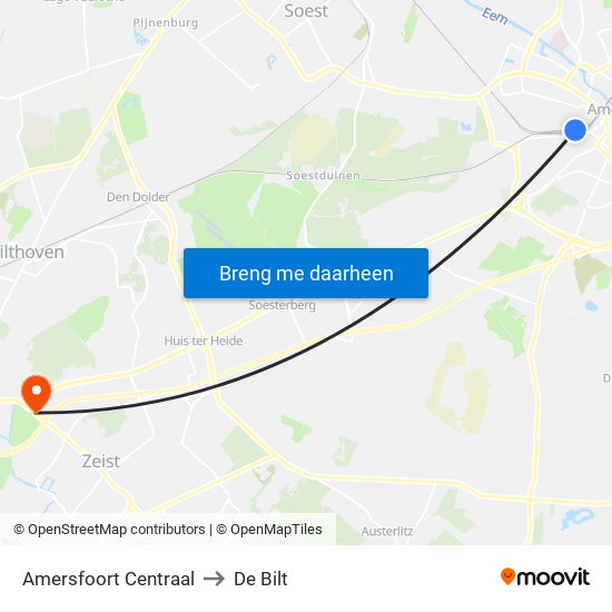 Amersfoort Centraal to De Bilt map