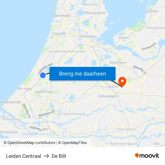 Leiden Centraal to De Bilt map