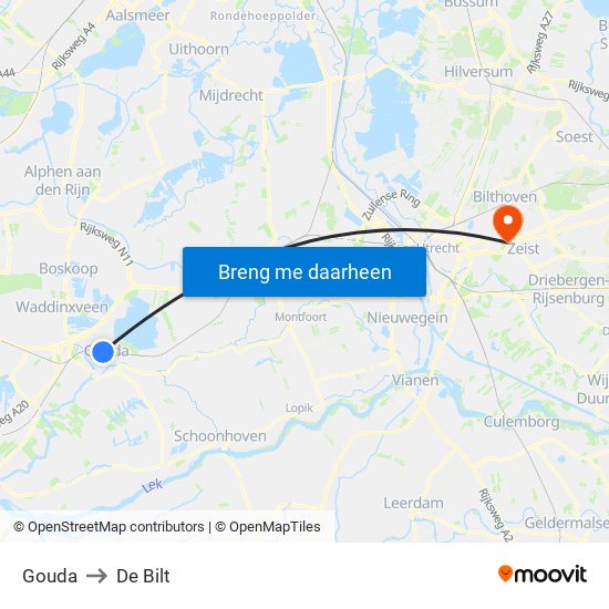 Gouda to De Bilt map