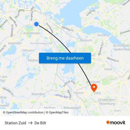 Station Zuid to De Bilt map