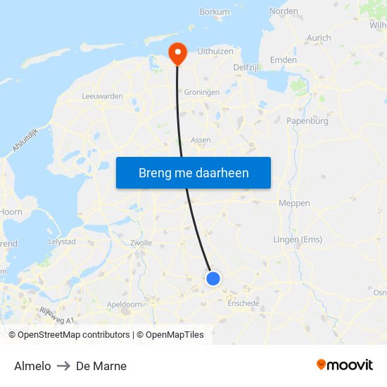 Almelo to De Marne map