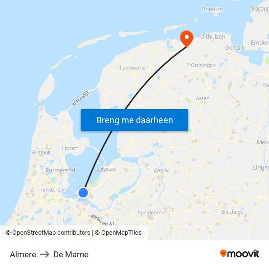Almere to De Marne map