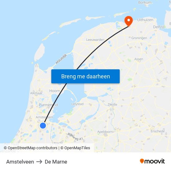 Amstelveen to De Marne map