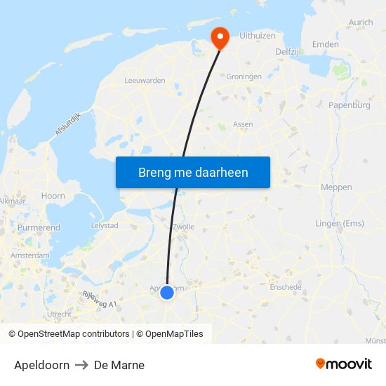 Apeldoorn to De Marne map