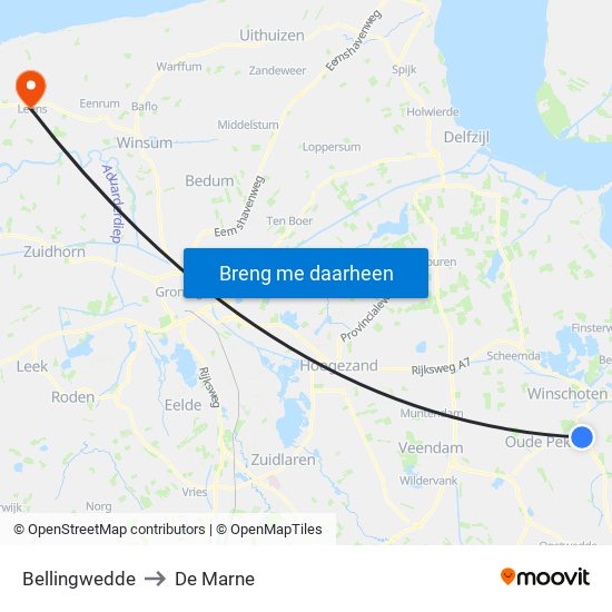 Bellingwedde to De Marne map