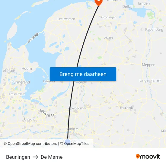 Beuningen to De Marne map