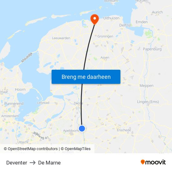 Deventer to De Marne map
