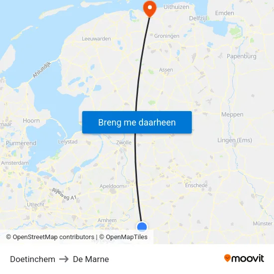Doetinchem to De Marne map