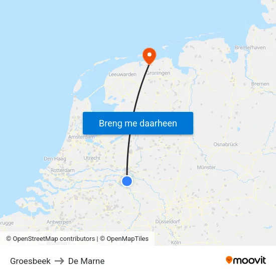 Groesbeek to De Marne map
