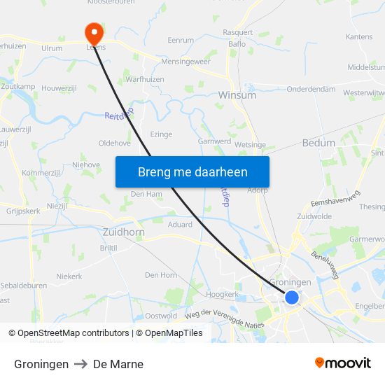 Groningen to De Marne map